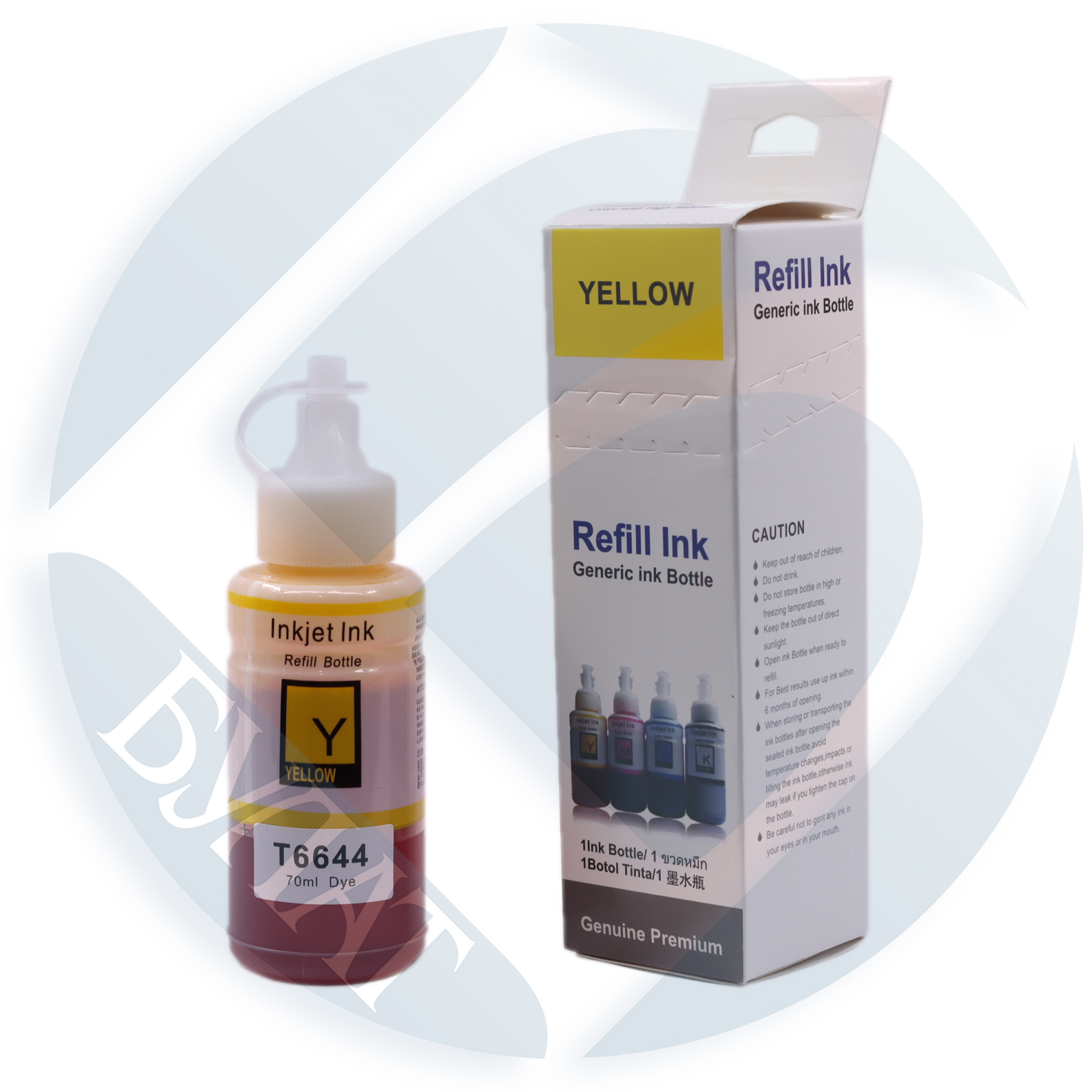 Контейнер с чернилами (с клапаном) Epson L100/L200/L300/L605/L1455 T6644/C13T66444A Yellow (2.5k/70мл) dye