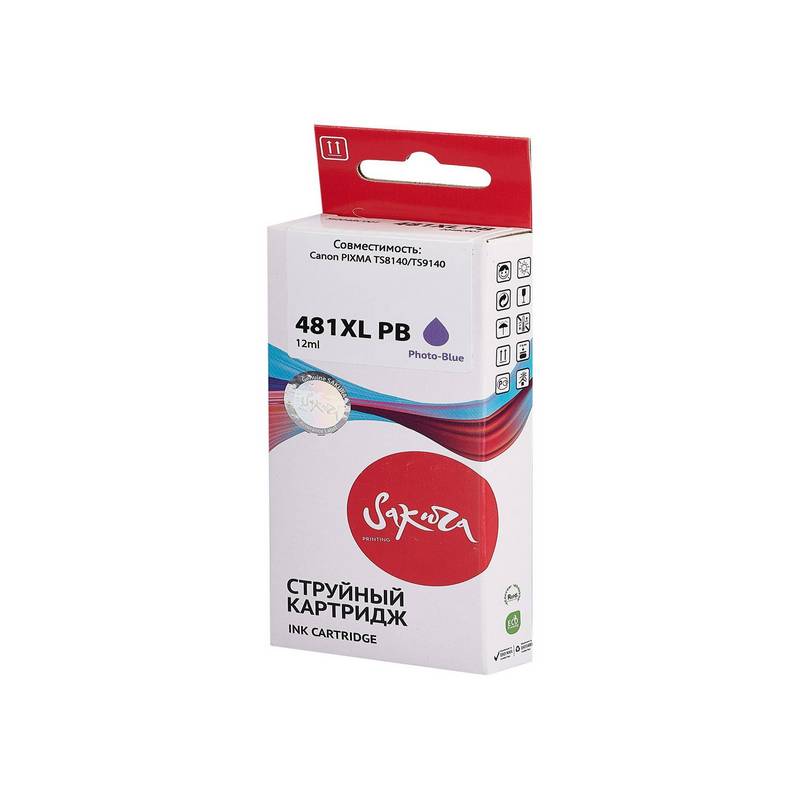 Струйный картридж Sakura 2048C001 (481XL Photo-Black) для Canon PIXMA TS8140/TS9140, водорастворимый тип чернил, фото-голубой, 12 мл., 4700 к.