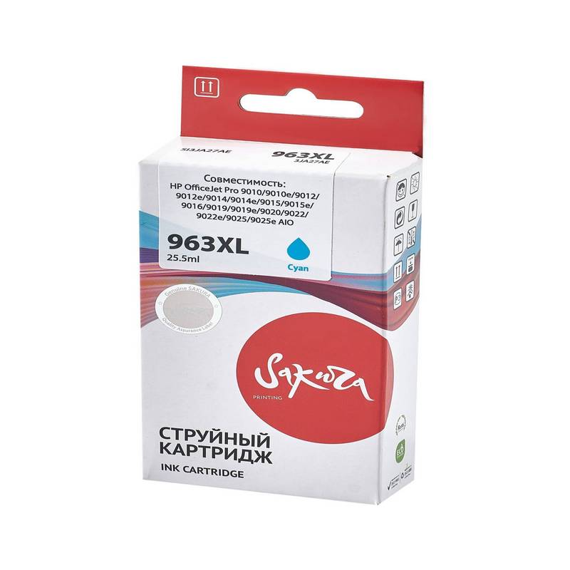 Струйный картридж Sakura 3JA27AE (№963XL Cyan) для HP OfficeJet Pro 9010/9010e/9012/9012e/9014/9014e/9015/9015e/9016/9019/9019e/9020/9022/9022e/9025/9025e