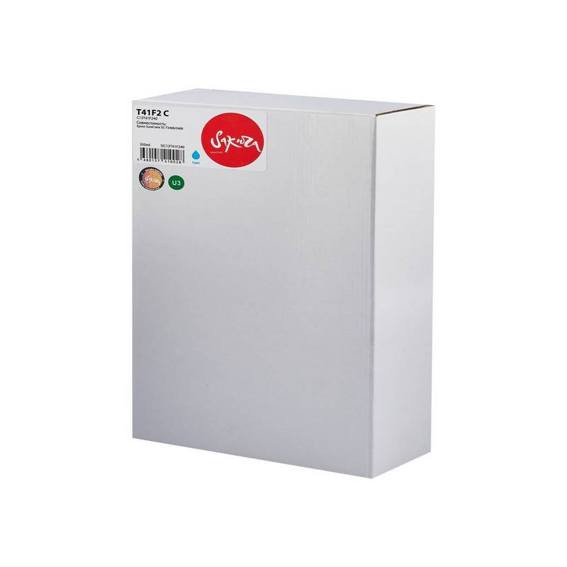 Струйный картридж Sakura C13T41F240 (T41F2 C) для Epson SureColor SC-T3400 SC-T5400, пигментный тип чернил, голубой, 350 мл.