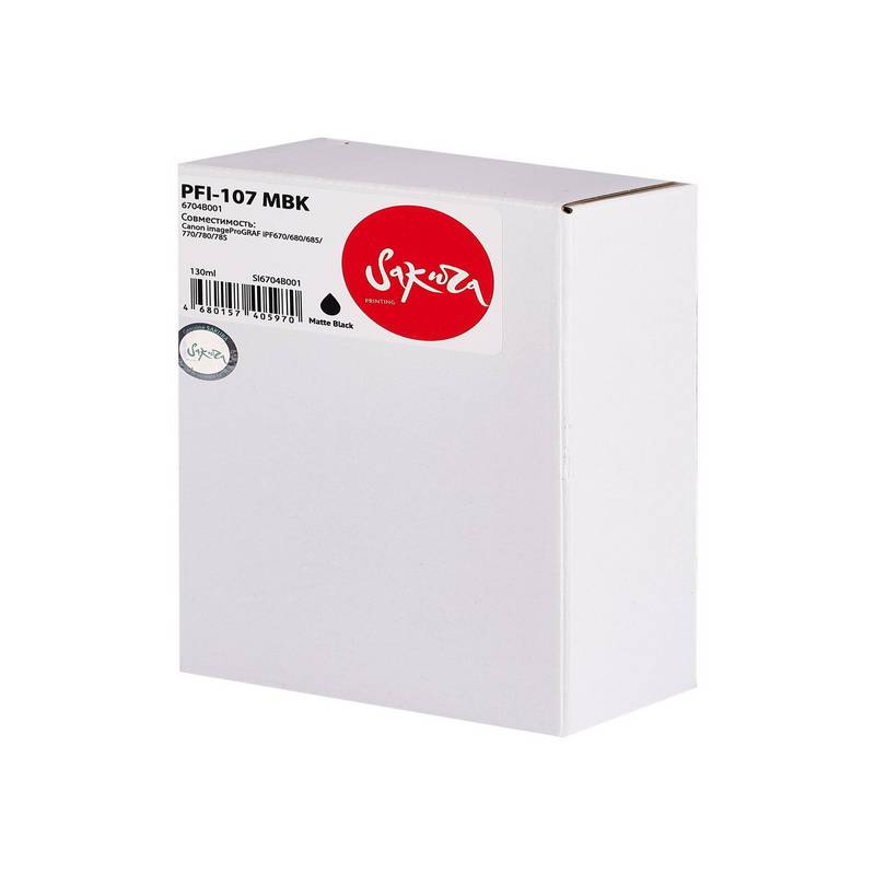 Струйный картридж Sakura 6704B001 (PFI-107 MBK) для Canon imageProGRAF iPF670/680/685/770/780/785, пигментный тип чернил, черный матовый, 130 мл.