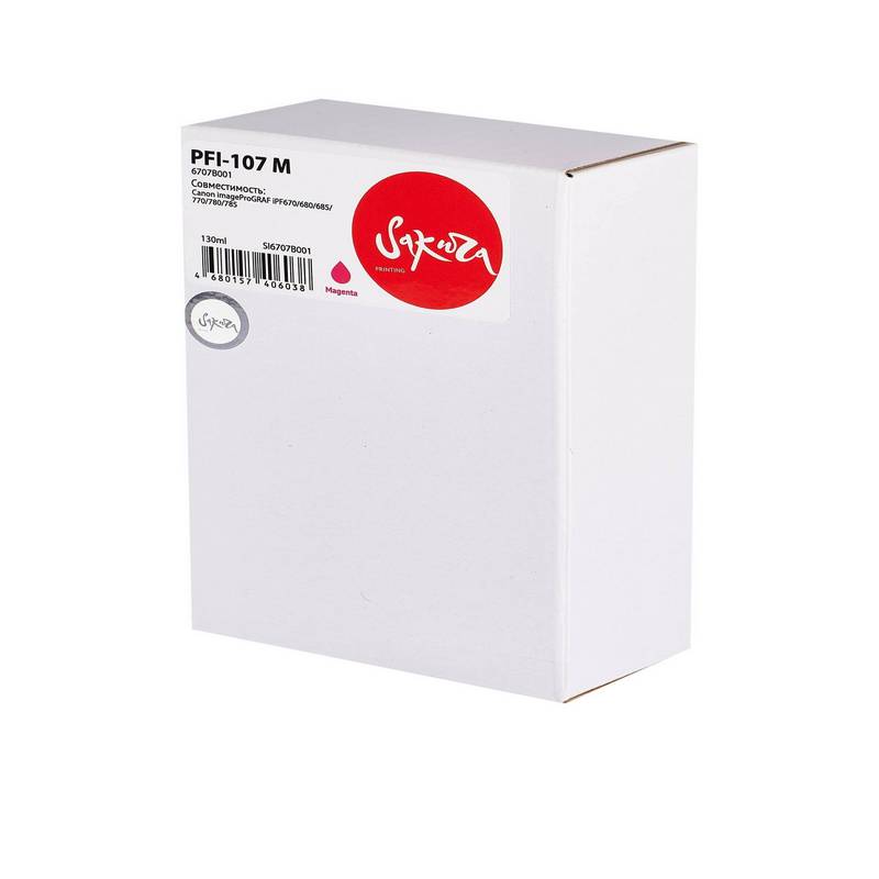 Струйный картридж Sakura 6707B001 ( PFI-107 M) для Canon imageProGRAF iPF670/680/685/770/780/785, водорастворимый тип чернил, пурпурный, 130 мл.