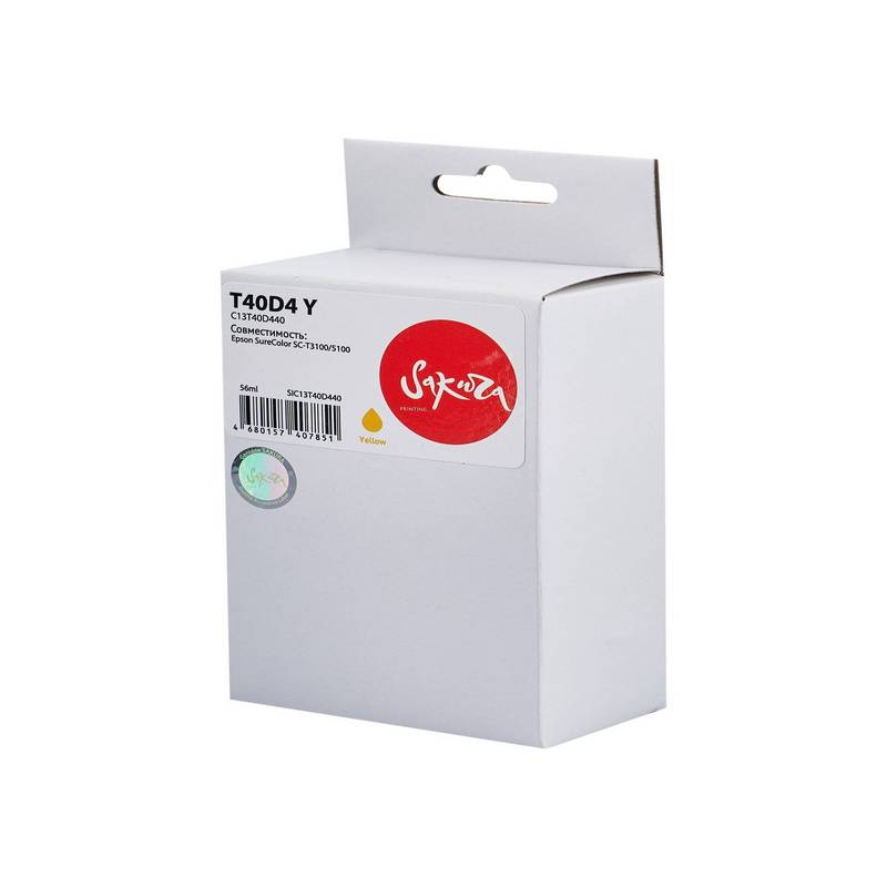 Струйный картридж Sakura C13T40D440 (T40D4 Y) для Epson SureColor SC-T3100 SC-T5100, пигментный тип чернил, желтый, 56 мл.